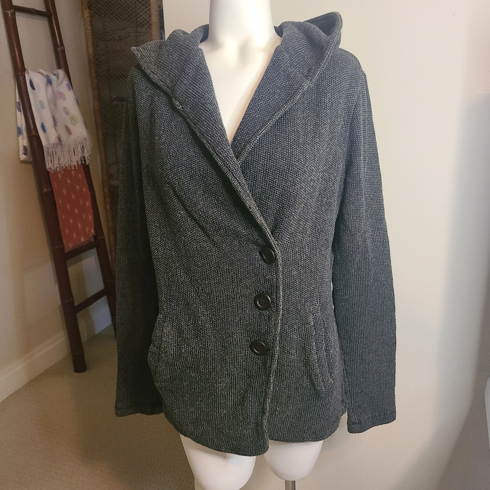Billabong Sweater Jacket Tweed Dark Green Button Closure & Hood Size L